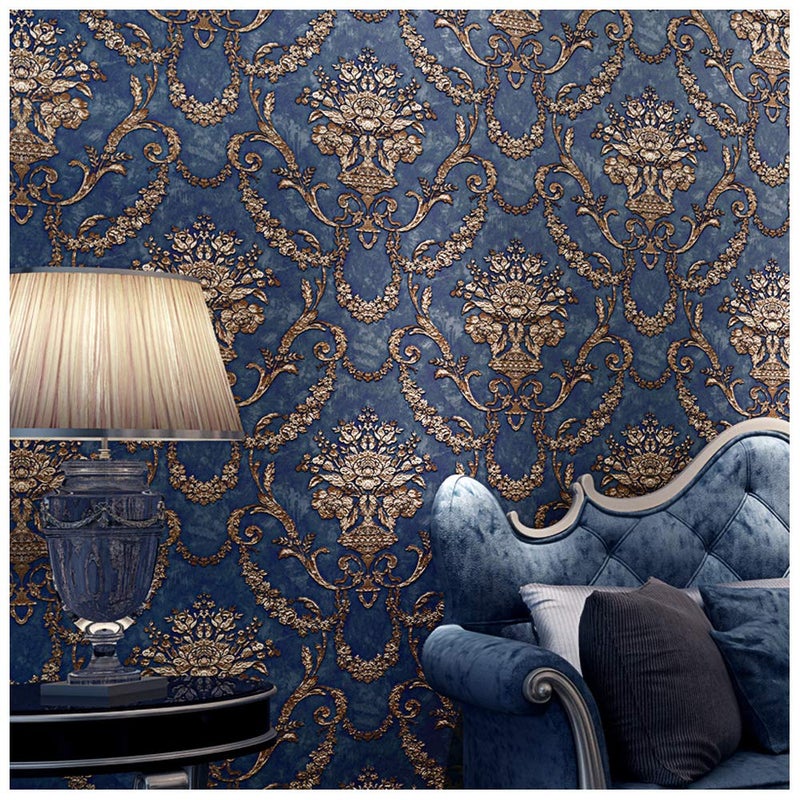 Blooming Wall Vintage French Damasks High Standard Textured Wallpaper Wall Paper for Livingroom Kitchen Bedroom,20.8 In32.8 Ft=57 Sq.ft (Blue Damasks1) - Image 1